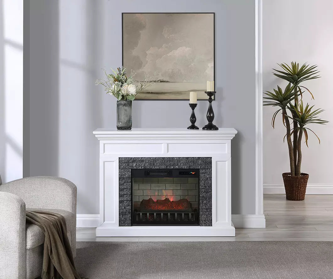 48" Faux Stone Mantel Electric Fireplace Console