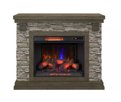 50" Rustic Faux Stone Mantel Electric Fireplace