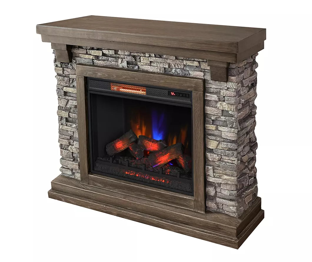 50" Rustic Faux Stone Mantel Electric Fireplace