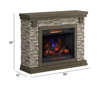 50" Rustic Faux Stone Mantel Electric Fireplace