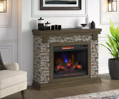 50" Rustic Faux Stone Mantel Electric Fireplace