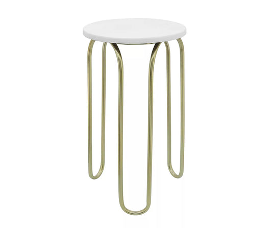 22" White & Gold Metal End Table