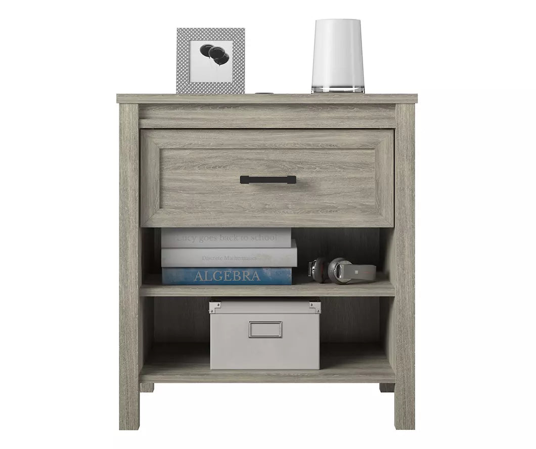 Silverton Gray Oak Nightstand with USB Charging