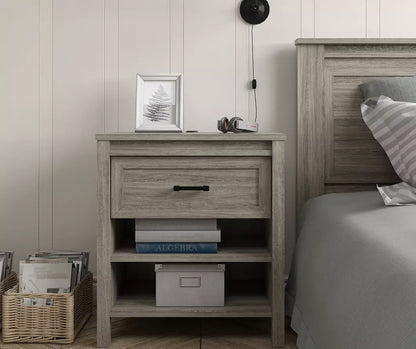 Silverton Gray Oak Nightstand with USB Charging