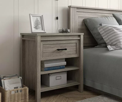 Silverton Gray Oak Nightstand with USB Charging