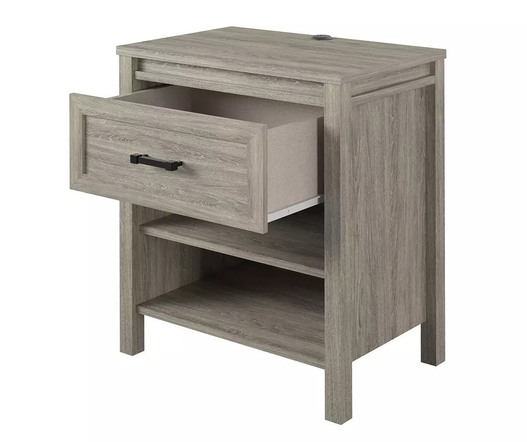 Silverton Gray Oak Nightstand with USB Charging