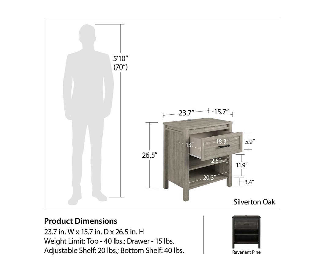 Silverton Gray Oak Nightstand with USB Charging