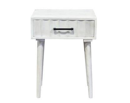 White Curved Mango Wood Bedside Table