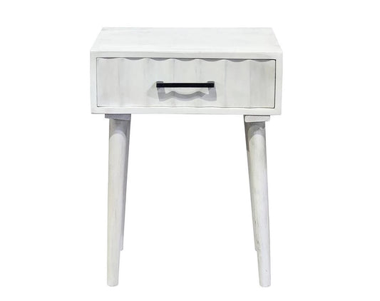 White Curved Mango Wood Bedside Table