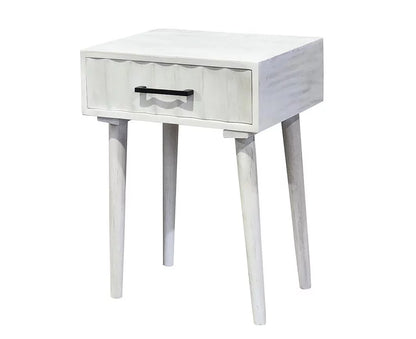 White Curved Mango Wood Bedside Table