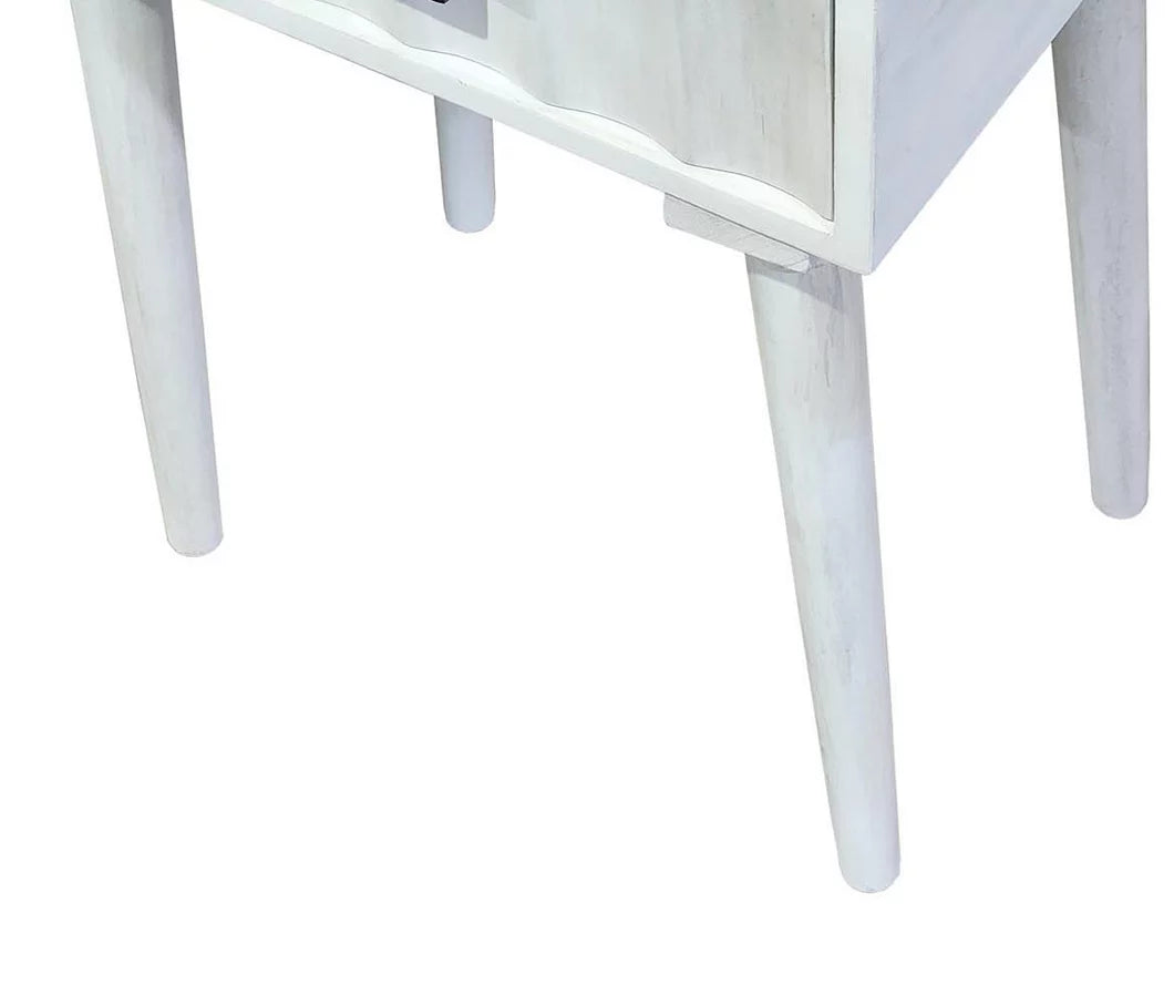 White Curved Mango Wood Bedside Table